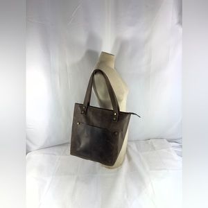 Genuine vintage brown leather tote bag shopper shopping